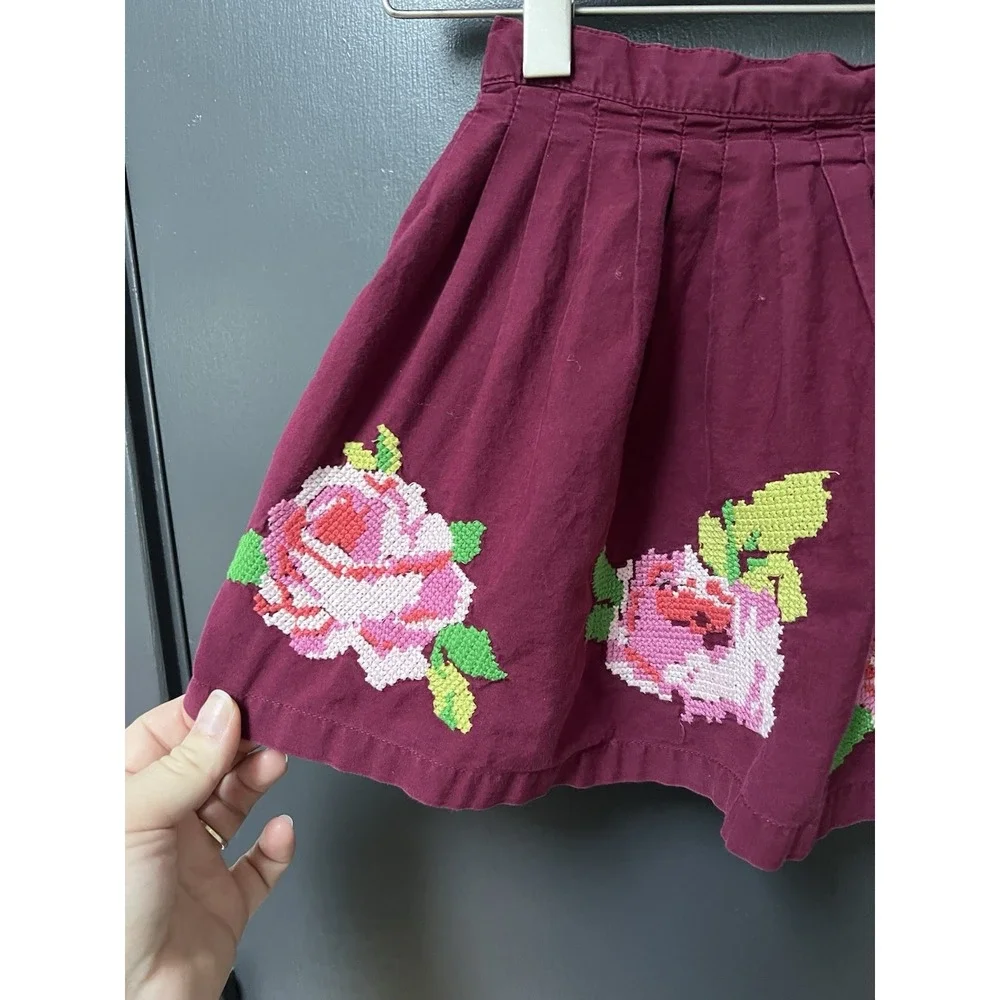 Mini Boden Sz 3-4Y Floral Maroon Purple Skirt Girls